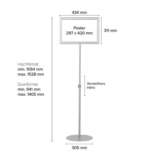 infostaender teleskop doppelseitig silber din a3 masse